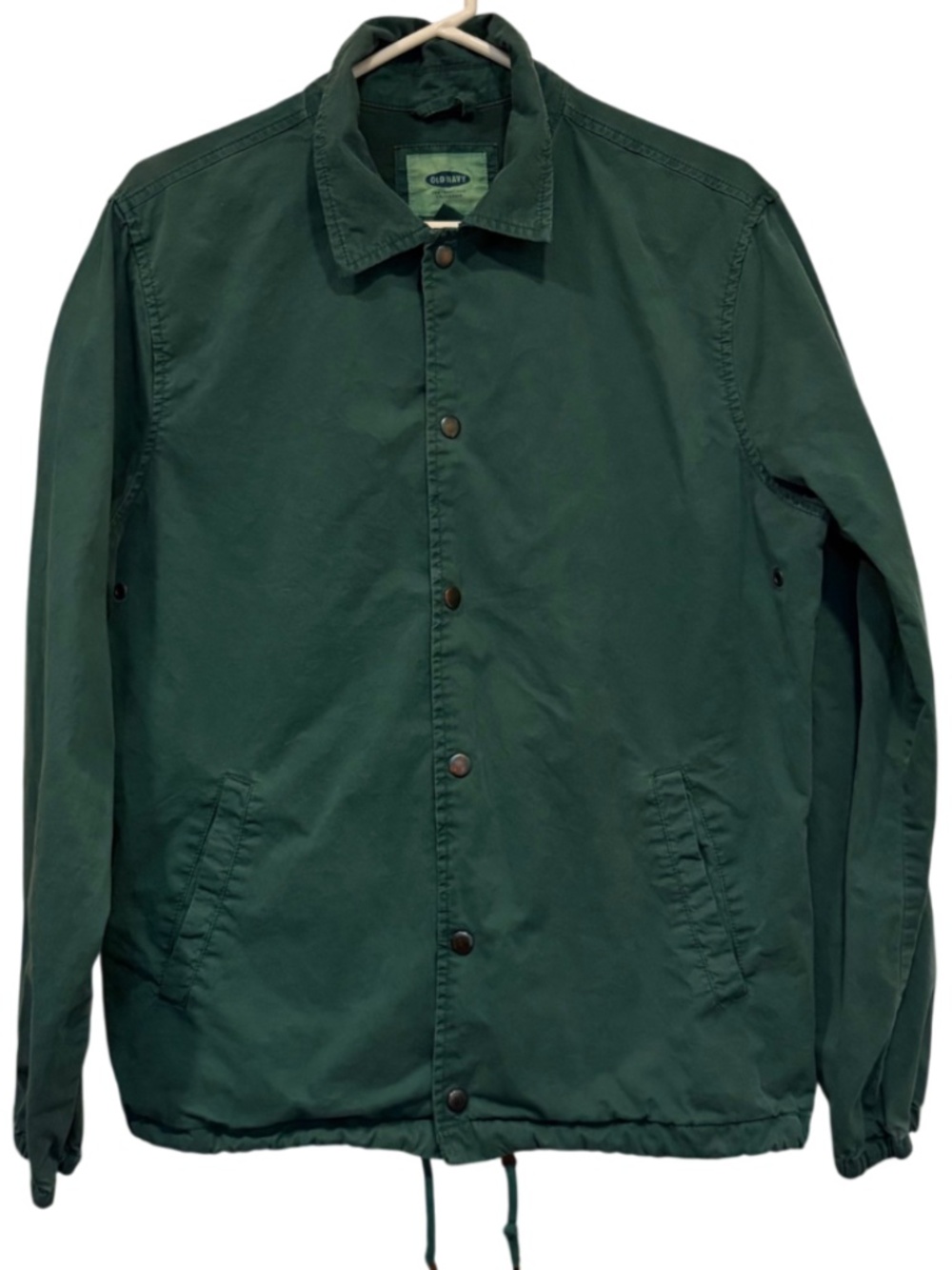 Men's Old Navy Jacket Green Button Drawstring Hem Pockets